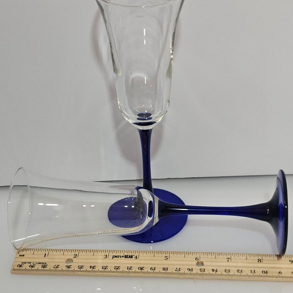 2 Cristal D'Arques Americana Blue Champagne Glasses 8.5" flared Luminarc - Picture 5 of 6